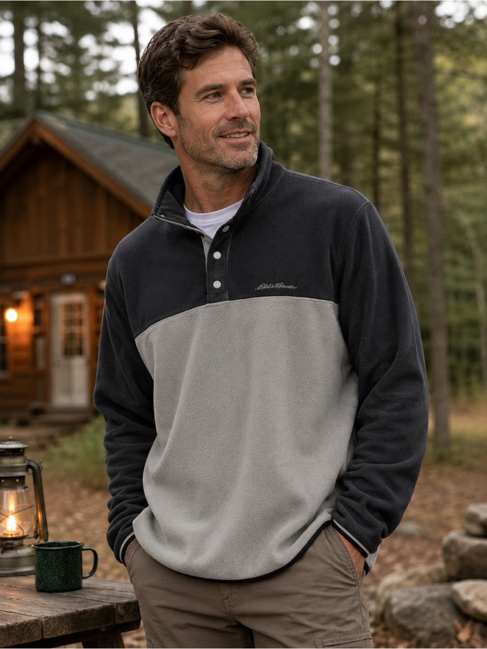 Eddie Bauer Grey Fleece Snap Neck Pullover XLT